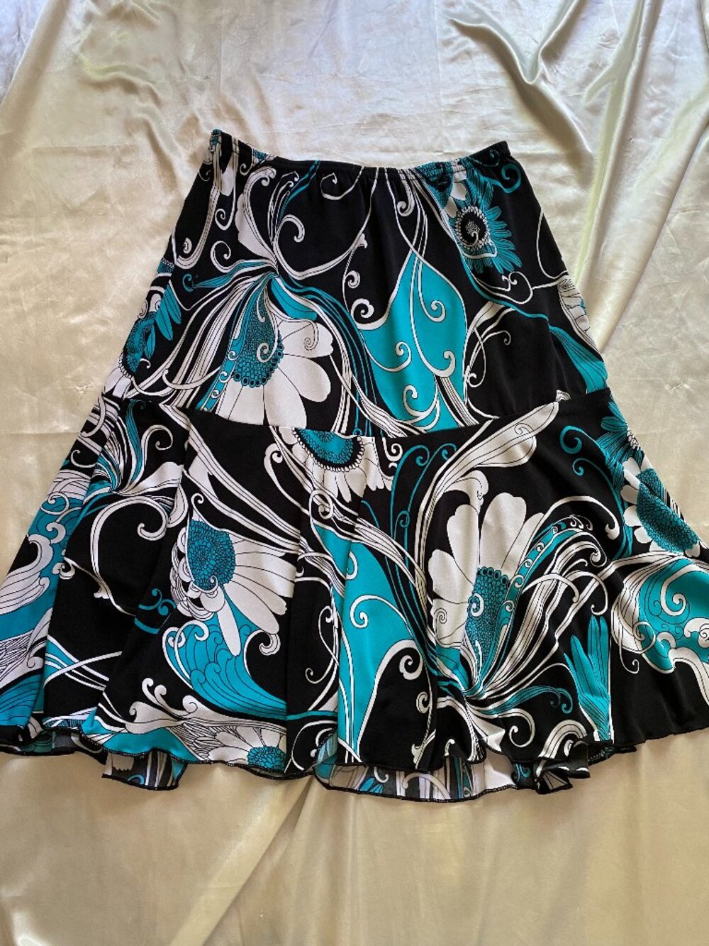 Vintage y2k Teal Blue Black Abstract Floral Skirt Fairy Boho Small
